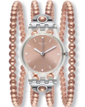 SWATCH PINK PROHIBITION Ρολόι γυναικείο μπρασελέ-βραχιόλι με ροζ πέρλες LK354