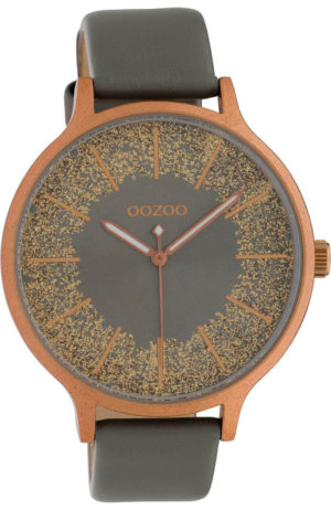 OOZOO Timepieces XL Γυναικείο Ρολόι Ροζ Χρυσό Μπεζ Δερμάτινο Λουρί C10402