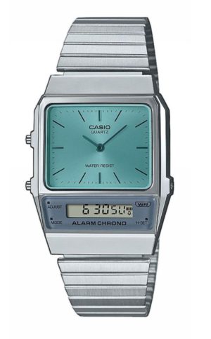 CASIO Vintage Ρολόι Χρονογράφος Ασημί ανοξείδωτο ατσάλι μπρασελέ AQ-800EC-2AEF