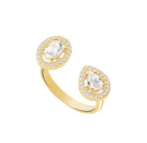 LAURA P Χρυσό Δαχτυλίδι Ασήμι 925 Ροζέτα & Δάκρυ κρύσταλλα AN02GB