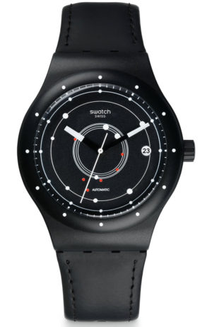 SWATCH SISTEM BLACK Automatic Ρολόι Ανδρικό Μαύρο Δερμάτινο Λουράκι SUTB400