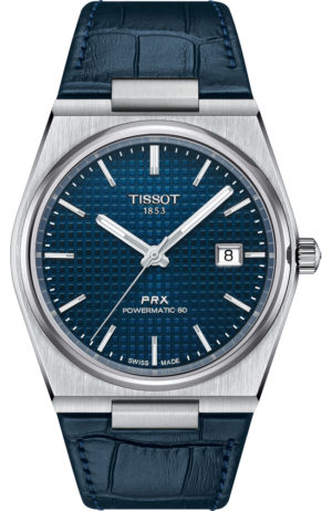 TISSOT T-Classic PRX 40 205 Powermatic 80 Ρολόι Ανδρικό Μπλε Δερμάτινο λουράκι T1374071604100