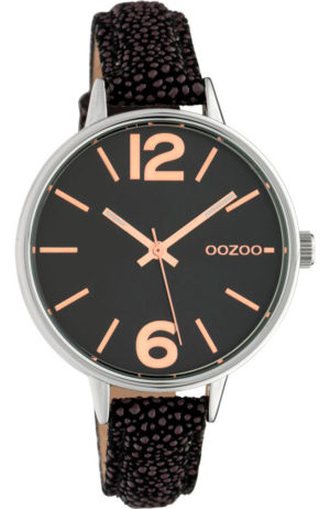 OOZOO Timepieces Γυναικείο Ρολόι Μαύρο Δερμάτινο Λουρί C10459