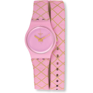 SWATCH WAFFEL Ρολόι γυναικείο ροζ Υφασμάτινο/δερμάτινο λουράκι LP133