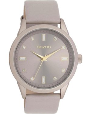OOZOO Timepieces Crystals Ρολόι Γυναικείο Μπεζ Δερμάτινο λουράκι C11287