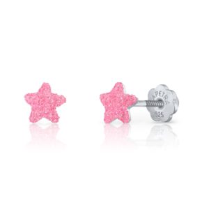 Lapetra Παιδικά Σκουλαρίκια Ροζ αστεράκι Ασήμι 925-Σμάλτο