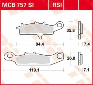 TRW μεταλλικά τακάκια MCB757RSI για KAWASAKI KFX 450 R 2x4 08-14 1 σετ για 1 δαγκάνα