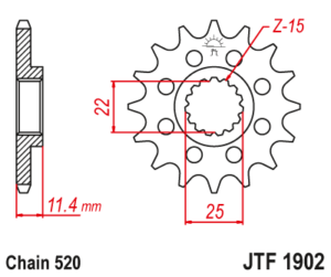 Γρανάζι κίνησης εμπρός JT 520 16 δόντια από ατσάλι με λάστιχο - JTF1902.16RB