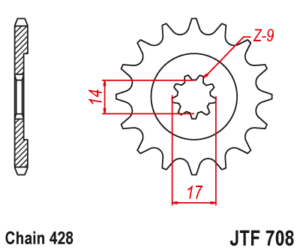 Εμπρόσθιο γρανάζι κίνησης μάρκας JT 15 δοντιών για Cagiva Mito 50 (99) - JTF708.15