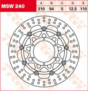 TRW δισκόπλακα στρογγυλή πλευστή 310mm MSW240 για HONDA CBR 600 RR 03-16 / HONDA CB 1300 S ABS 05-14