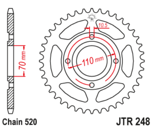 Γρανάζι κίνησης πίσω JT 520 βήμα 44 δόντια από ατσάλι - JTR248.44