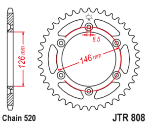 Γρανάζι κίνησης πίσω JT 520 βήμα 50 δόντια από ατσάλι μαύρο - JTR808.50ZBK