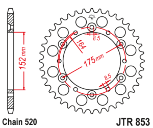 Γρανάζι κίνησης πίσω JT 520 41 δόντια από ατσάλι μαύρο - JTR853.41ZBK