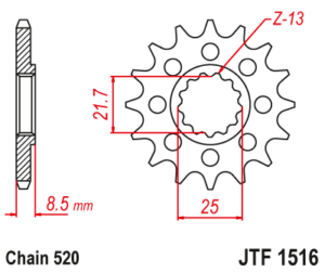 Γρανάζι κίνησης εμπρός JT 520 15 δόντια από ατσάλι - JTF1516.15