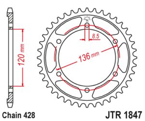 Πίσω γρανάζι κίνησης μάρκας JT 46 δοντιών για Yamaha XT 225 Serrow Disk (92 04) - JTR1847.46