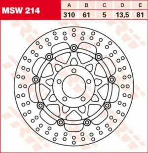 TRW δισκόπλακα στρογγυλή πλευστή 310mm MSW214 για KAWASAKI ZRX 1200 R 01-06 / KAWASAKI ZRX 1200 01-04