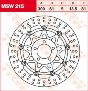 TRW δισκόπλακα στρογγυλή πλευστή 300mm MSW215 για KAWASAKI ZZR 600 90-05 / KAWASAKI GTR 1000 94-03