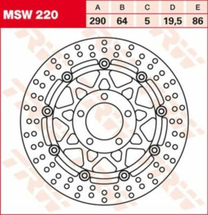 TRW δισκόπλακα στρογγυλή πλευστή 290mm MSW220 για SUZUKI GSX 750 F 89-02 / SUZUKI GSX 600 F 89-01