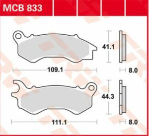 TRW οργανικά τακάκια MCB833EC για PEUGEOT SATELIS 125 ABS 12-19 / PEUGEOT DJANGO 50 4T 15-20 1 σετ για 1 δαγκάνα