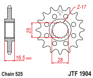 Μπροστινό γρανάζι με αντιθορυβικό λάστιχο 17 δοντιών για KTM Super Enduro, Adventure, Superduke, RC8 και Superadventure - JTF1904.17RB
