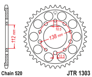 Γρανάζι κίνησης πίσω JT 520 βήμα 43 δόντια από ατσάλι μαύρο - JTR1303.43ZBK