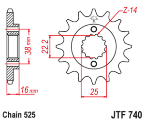 Γρανάζι κίνησης εμπρός JT 525 15 δόντια από ατσάλι με λάστιχο - JTF740.15RB