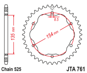 Πίσω γρανάζι κίνησης μάρκας JT 38 δοντιών για Ducati, Αλουμινίου - JTA761.38