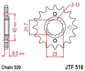 Μπροστινό γρανάζι μηχανής JT 13 δοντιών για Suzuki GS50, Kawasaki KLR600, KLX250 και Νinja 250 - JTF516.13