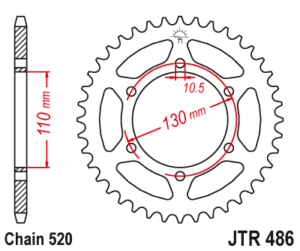 Γρανάζι κίνησης πίσω JT 520 βήμα 42 δόντια από ατσάλι μαύρο - JTR486.42ZBK