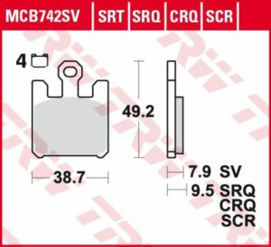 TRW μεταλλικά τακάκια MCB742SRT για KAWASAKI ZX-10 R 1000 04-07 / KAWASAKI VN 1600 05-08 1 σετ για 1 δαγκάνα