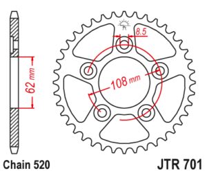 Πίσω γρανάζι κίνησης μάρκας JT 39 δοντιών για Aprilia RS 125 (93 01) - JTR701.39