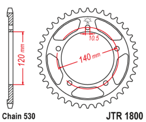 Γρανάζι κίνησης πίσω JT 530 βήμα 42 δόντια από ατσάλι μαύρο - JTR1800.42ZBK