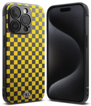 Θήκη Σιλικόνης Ringke Onyx Design Checkboard Yellow Case Cover for iPhone 15 Pro Max Black (OD746E239)