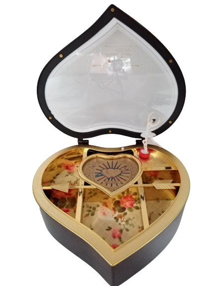 Μουσικό κουρδιστό κουτί μπιζουτιέρα μεγάλη καρδιά με μπαλαρίνα που χορεύει καφέ(19,5Χ19,5Χ7,5,plastic)