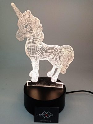 3D Led Ilussion Light Unicorn - φωτιστικό με καλώδιο USB & διακόπτη (H20cm, plexiglass-plastic)