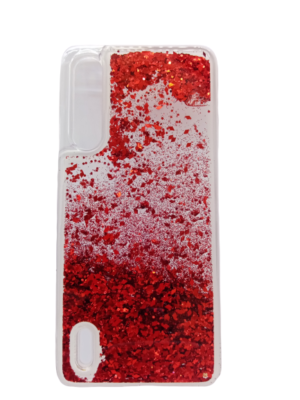 Xiaomi Mi A3 - Θήκη πλάτης (liquid back cover) με νερό και χρυσόσκονη , Red