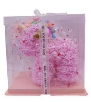 Μονόκερος από ροζ/σομόν τριανταφυλλάκια σε κουτί 42X26X42εκ (Unicorn pink/somon foam roses 40cm)