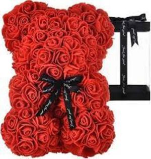 Αρκουδάκι από κόκκινα τριανταφυλλάκια σε κουτί 28,5X18X18εκ (Bear of red foam roses 25cm)
