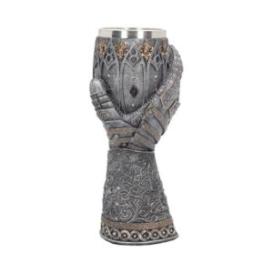 Medieval Knight Gauntlet Wine Goblet Hand Painted by Nemesisnow collection - Δισκοπότηρο (23cm,resin-stailnell steel)