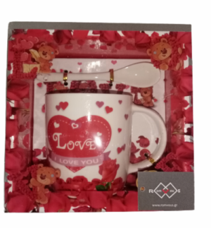 Κούπα κεραμική με κουταλάκι σε κουτί δώρου Love (κουτί 14Χ12,5Χ7,5εκ, κούπα 7Χ7εκ)