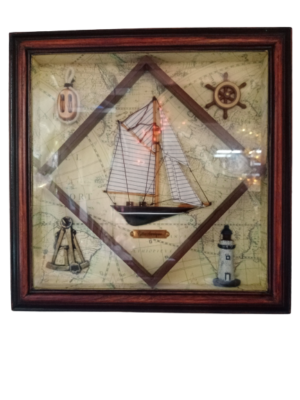 Τρισδιάστατος πίνακας με ναυτικό θέμα - ιστιοπλοικό, ξύλινος (36Χ36Χ4,5εκ)