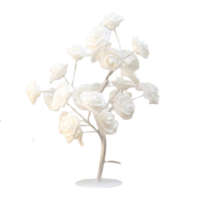 Μπουκέτο από λευκά τριαντάφυλλα με μωβ LED φωτισμό, διακοσμητικό φωτιστικό ρεύματος(ύφασμα,μέταλλο 50εκ)