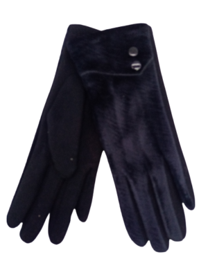 Γάντια γυναικεία ελαστικά βελουτέ άψογης εφαρμογής, με διακοσμητικά κουμπάκια, one size (black)