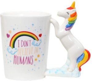 Κούπα 3D Unicorn i don t believe in humans! (σε τσάντα δώρου, κεραμική,350ml)