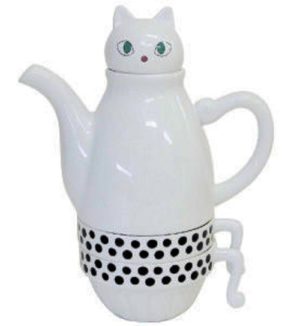 Τσαγιερό γάτα, Cat teapot for two κεραμικό, με δύο κούπες (τσαγιέρα 18Χ17εκ.400ml,κούπες 9Χ6εκ.150ml))