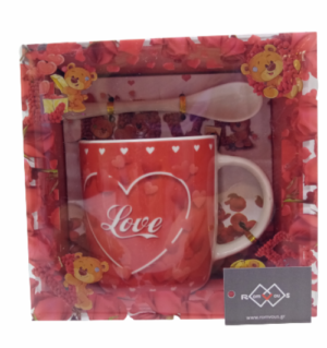 Κούπα κεραμική με κουταλάκι σε κουτί δώρου Love (κουτί 14Χ12,5Χ7,5εκ, κούπα 7Χ7εκ)
