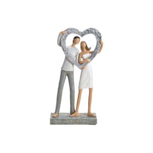 Αγαπημένο ζευγάρι που κρατά μια μεγάλη ασημί καρδιά (15Χ27cm, resin)