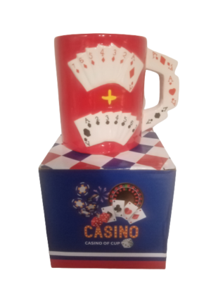 Κεραμική πρωτότυπη κούπα Casino cup, με λαβή από τραπουλόχαρτα! (σε τσάντα δώρου,400ml)