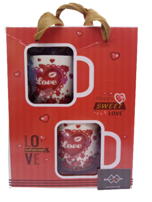 Σετ 2 κούπες κεραμικές με κουταλάκια σε κουτί δώρου Love (κουτί 21Χ17Χ8,5εκ, κούπα 7Χ7εκ)