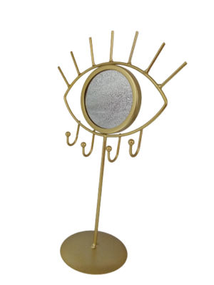 Σταντ κοσμημάτων μεταλλικό ματ χρυσό, σχέδιο μάτι με καθρέφτη (25Χ13εκ,)